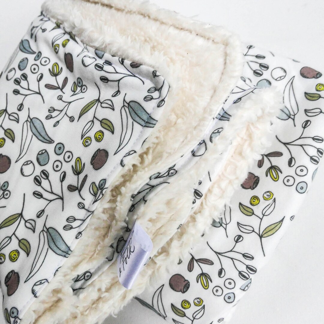RTS Organic Cotton Sherpa Blanket Botanical Baby Gift Neutral Baby Shower Gift Nursery Decor