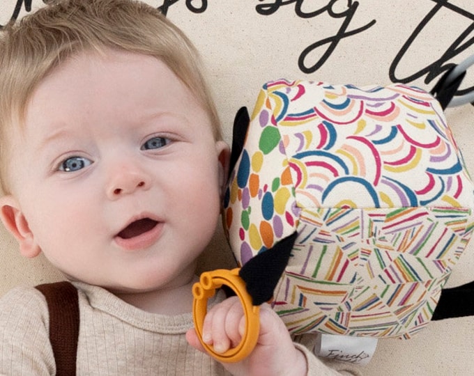 Organic Soft Block Rattle Toy - Mesmerised Colours - Handmade - Gender Neutral - Baby Gift - Unisex - Baby Shower Gift - Baby Girl - Aussie