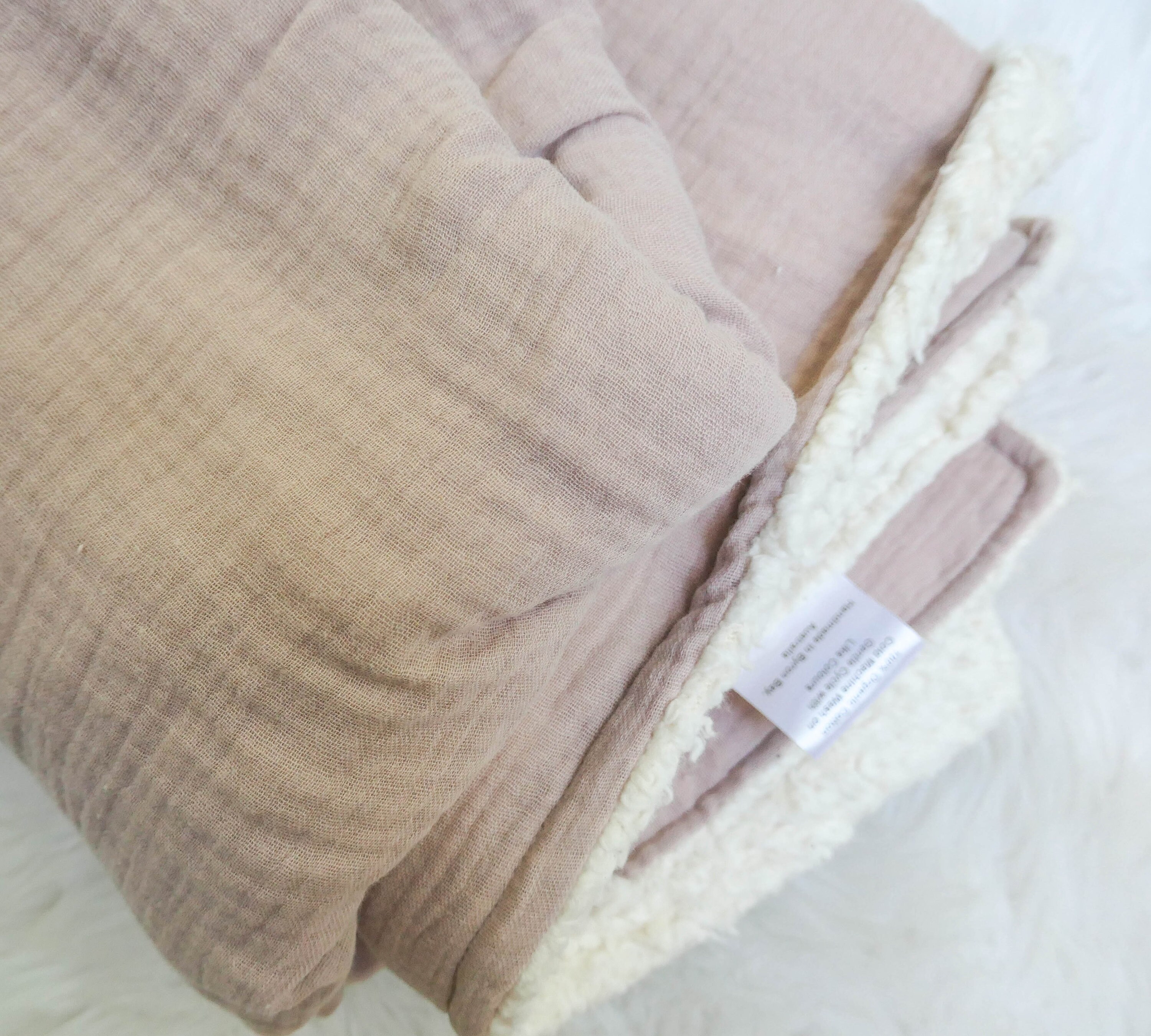 Handmade GOTS Organic Cotton Sherpa Baby Blanket - Blush Pink