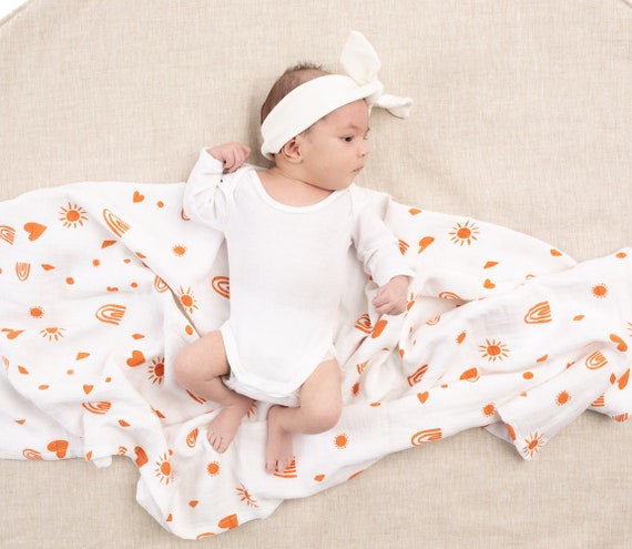 Organic Swaddle Baby Wrap Desert Days Rust Orange Gender Neutral Baby Blanket New Baby Gift Baby Shower Add Fringe Etsy Canada