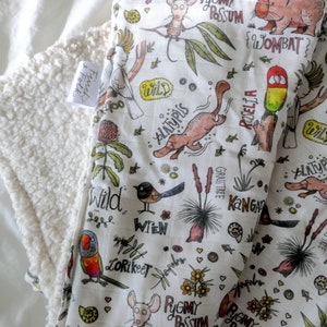 Lovey. Organic Aussie Animal Handmade Comforter Blankie - Organic Muslin and Sherpa - Animal Lovey - Baby Lovie - Baby Gift - Neutral Colour
