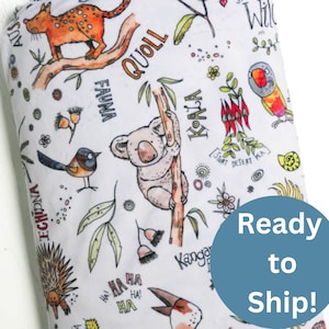 Ready to Ship Aussie Animals Minky Blanket Two Sizes Ships Now Gender Neutral Australian Designed and Made Baby Shower Gift image 1