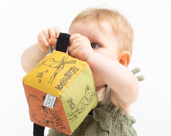 Aussie Dieren Biologische Soft Block Rattle Speelgoed - Handgemaakt - Gender Neutraal - Baby Gift - Salie, Roest, Mosterd - Unisex - Baby Shower Gift