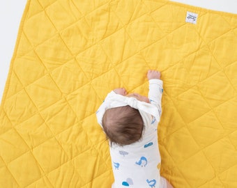 Waterproof Linen/Organic Cotton Play Mat – SUNFLOWER - Ready to Ship - Tummy Time Mat - Nursery Rug - Baby Gift - Gender Neutral - Unisex