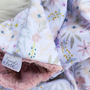 Minky Floral Lovey Blanket - Baby Girl Gift - Handmade in Australia - TWO sizes - Stroller Pram Blanket - Baby Shower Gift - Warm Girls