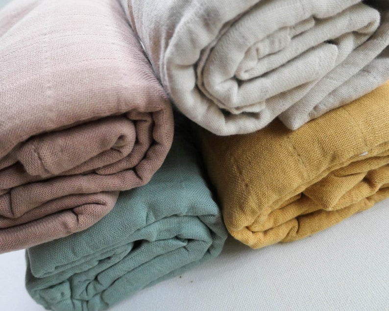 Organic Muslin Gauze Swaddle Blanket BONE Cotton Fringe Baby Gift Neutral Earthy Green Baby Shower FREE Shipping Aus image 3