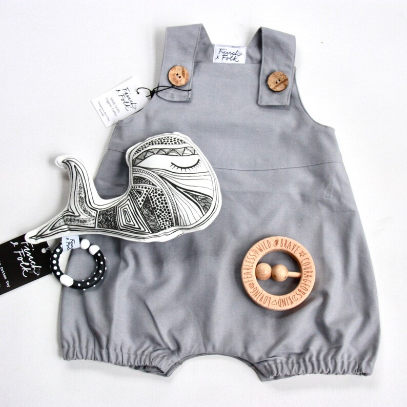 GOTS Organic Play Suit Grey Gray Romper Jump Suit Unisex Gender Neutral Summer Clothing Baby Gift Sizes 000 2yrs image 7