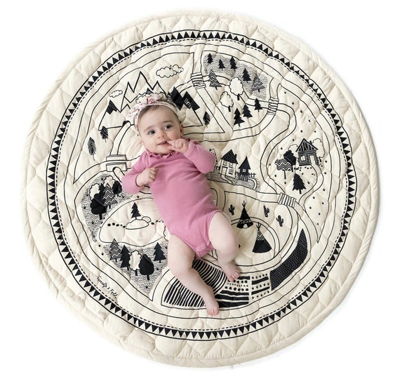 Organic Village Play Mat - Floor Mat / Nursery Rug - Original Design - Baby Playmat - Adventure - Car Mat - Ready to Post - Baby Boy Shower