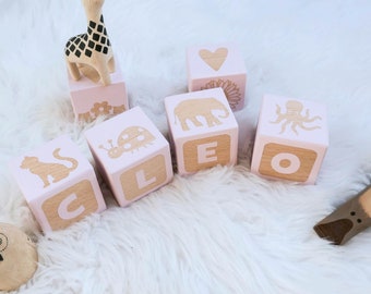 Custom Personalised Wood Blocks - PICTURE MATCH - Custom - Wooden Toy - Hand Painted - Non Toxic - Personalized - Montessori - BLOCK Font