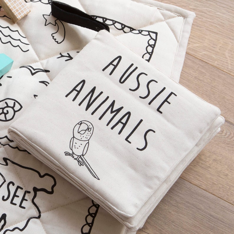 Quiet Book Aussie Animal GOTS Organic Gender Neutral Crinkle Sound Baby Shower Gift Natural Organic Baby Present Australian image 3