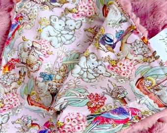 Australian Adventures Lovey Pink - May Gibbs - Cotton and Minky / Comforter / Lovie - Handmade - Koala - Baby Girl Blanket