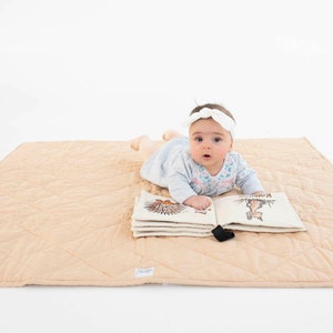 Waterproof Linen/Organic Cotton Play Mat ALMOND TEA Ready to Ship Tummy Time Mat Nursery Rug Baby Gift Gender Neutral Unisex image 4