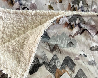 Organic Cotton Sherpa Blanket - Valley Mtn - Baby Gift - Neutral - Baby Shower Gift - Nursery Decor - Crib or Stroller Blanket - Aussie Made