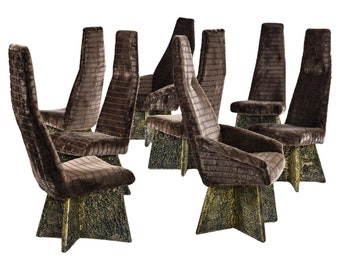 8 Restored Adrian Pearsall Craft Associates Brown Bronze Black Brutalist Dining Chairs