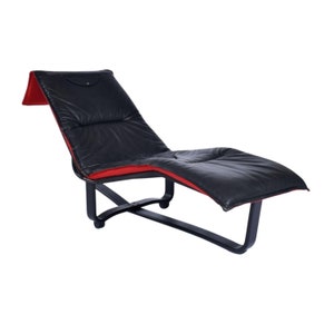 Westnofa Norwegian Black Leather and Red Wool Reversible Chaise Lounge image 1