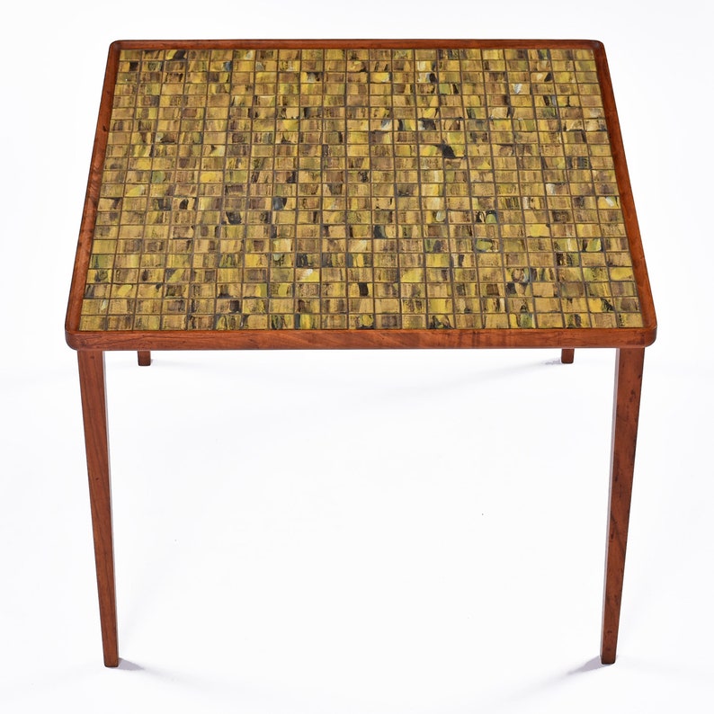 Early Mid-Century Modern Danish Ceramic Tile Teak Square Side Table image 4