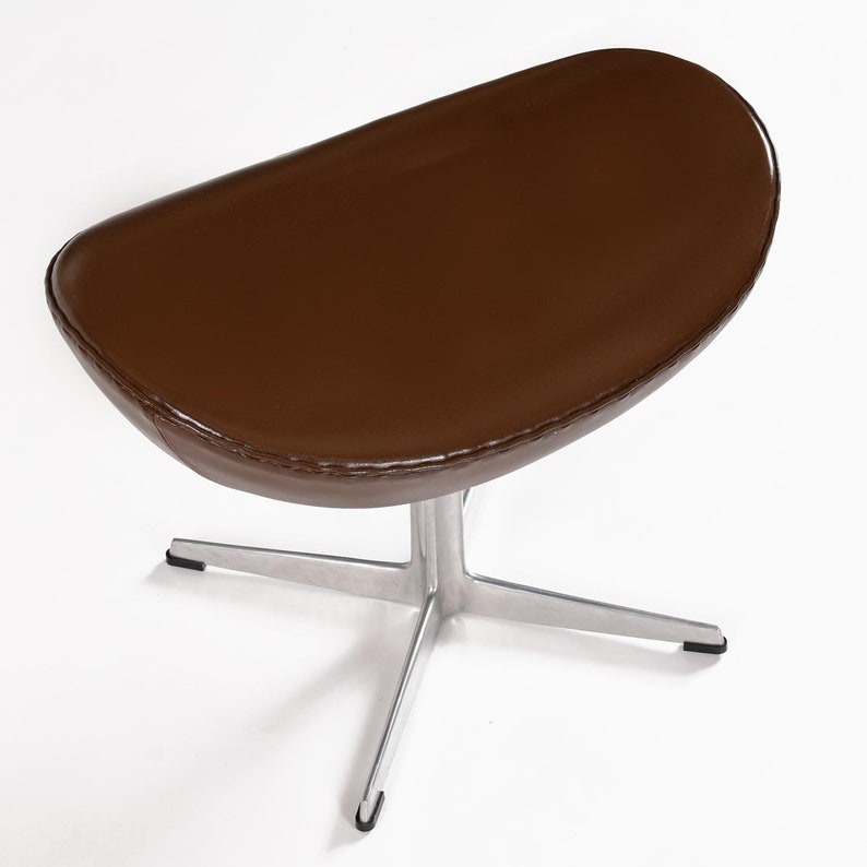 1974 Brown Leather Arne Jacobsen Fritz Hansen Egg Chair & Ottoman image 7