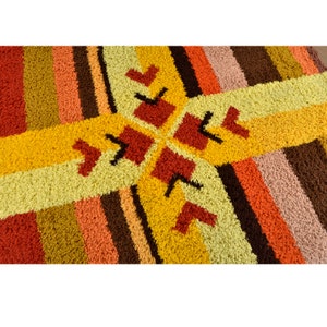 Red Yellow Orange and Brown Vintage Rya Rug Wall Hanging or 57 Area Rug image 7