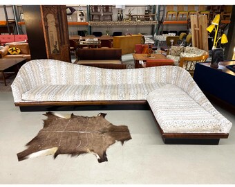 Restored Mid-Century Modern Adrian Pearsall Faux Snow Leopard Cloud Sofa Sectional