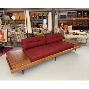 Adrian Pearsall 1709-S Style Platform Sofa with Floating Walnut End Tables