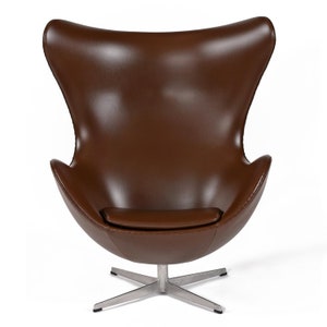 1974 Brown Leather Arne Jacobsen Fritz Hansen Egg Chair & Ottoman image 6