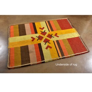 Red Yellow Orange and Brown Vintage Rya Rug Wall Hanging or 57 Area Rug image 8