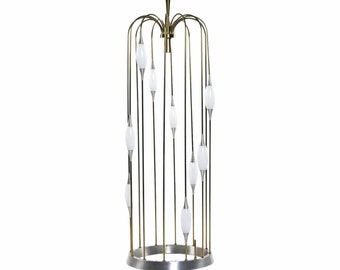 Mid-Century Modern Lightolier Gold Colored Brass Waterfall Raindrop Bird Cage Lamp