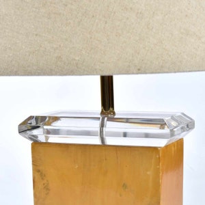 Vintage 1970s Post Modern Burl Wood Table Lamp with Gold Accent and Lucite Top and Base image 7