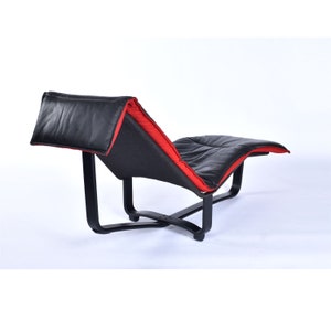 Westnofa Norwegian Black Leather and Red Wool Reversible Chaise Lounge image 2