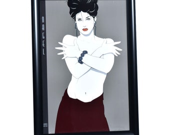 Large Patrick Nagel Vintage 1980s Framed Female Portrait Poster