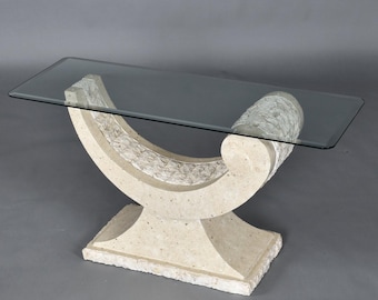 Tessellated Stone Console Table, Mactan Coral Base, Vintage 1980s