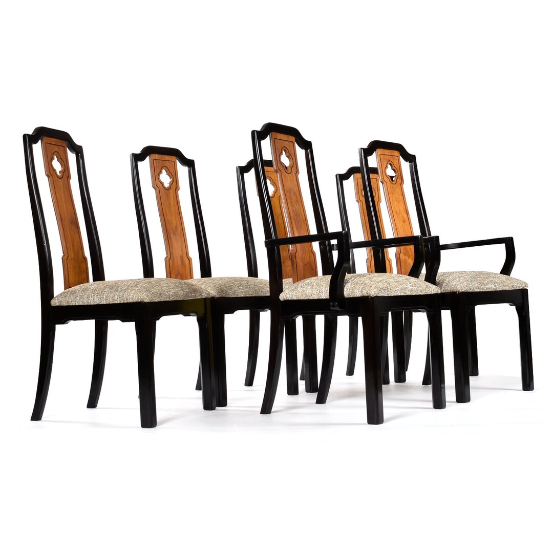 Set of 6 Thomasville Embassy Chinoiserie Asian Inspired Black and Wood