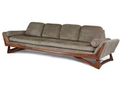 Four-Seat Long Mid-Century Modern Adrian Pearsall Style Sofa Walnut Trim