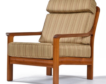 Restored Vintage Wide Seat Solid Teak Danish Modern Style Lounge Chair