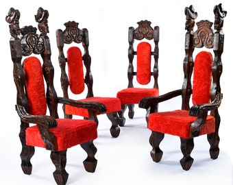 Set of 4 Restored Vintage Witco Conquistador Tiki Chairs in Original Red Fur