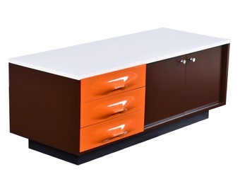 Restored Raymond Loewy Brown Orange and White DF-2000 TV Stand Credenza