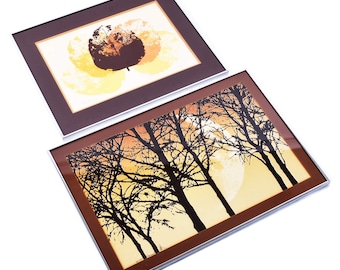 Pair of Vintage 1970s Earth Tone Signed Limited Edition Prints With Trees and Leaves