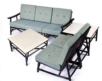 7-Piece John Wisner for Ficks Reed Far Horizons Rattan Modular Sofa Group