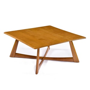 Restored Heywood Wakefield Wheat Finish Cross X Base 392 G Square Coffee Table