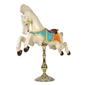 Vintage Mid-Century C.W. Parker White Jumper Carousel Horse on Brass Pedestal image 2