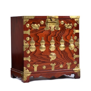Vintage Asian Rosewood Tansu Chest Nightstand or End Table with Brass Hardware