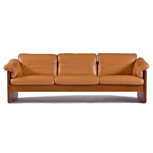Mikael Laursen Danish Sofa with Solid Teak Frame and Brown Leather