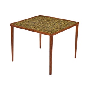Early Mid-Century Modern Danish Ceramic Tile Teak Square Side Table image 1