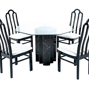Vintage 1980s Post Modern Neo Deco Italian Black Marble Pedestal Dining Table with Glass Top image 2