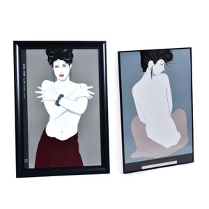 Pair of Patrick Nagel Vintage 1980s Framed Female Portrait Prints