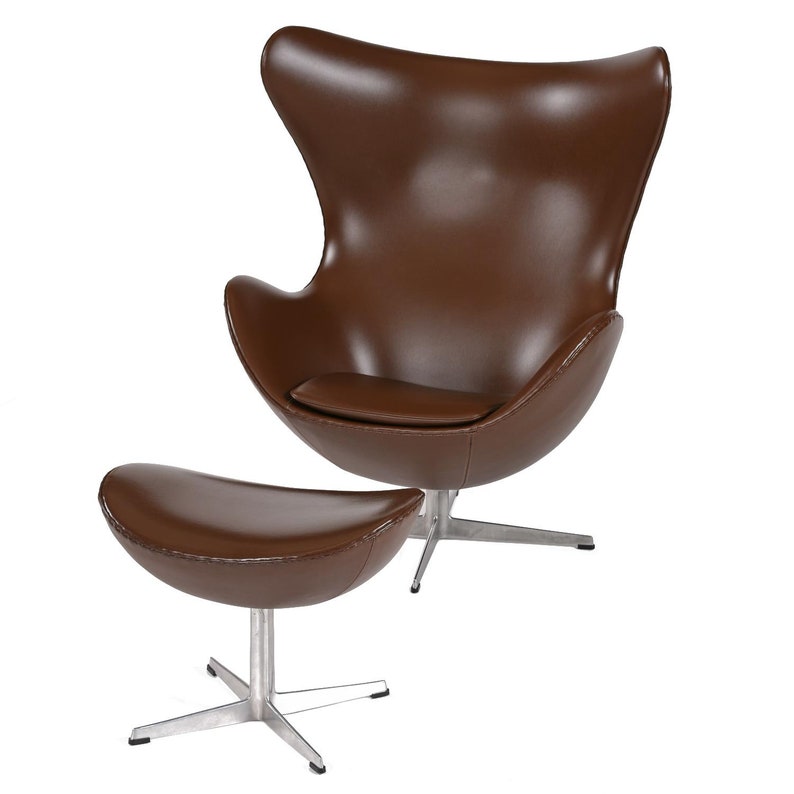 1974 Brown Leather Arne Jacobsen Fritz Hansen Egg Chair & Ottoman image 4