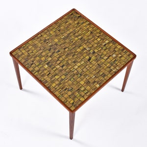 Early Mid-Century Modern Danish Ceramic Tile Teak Square Side Table image 2