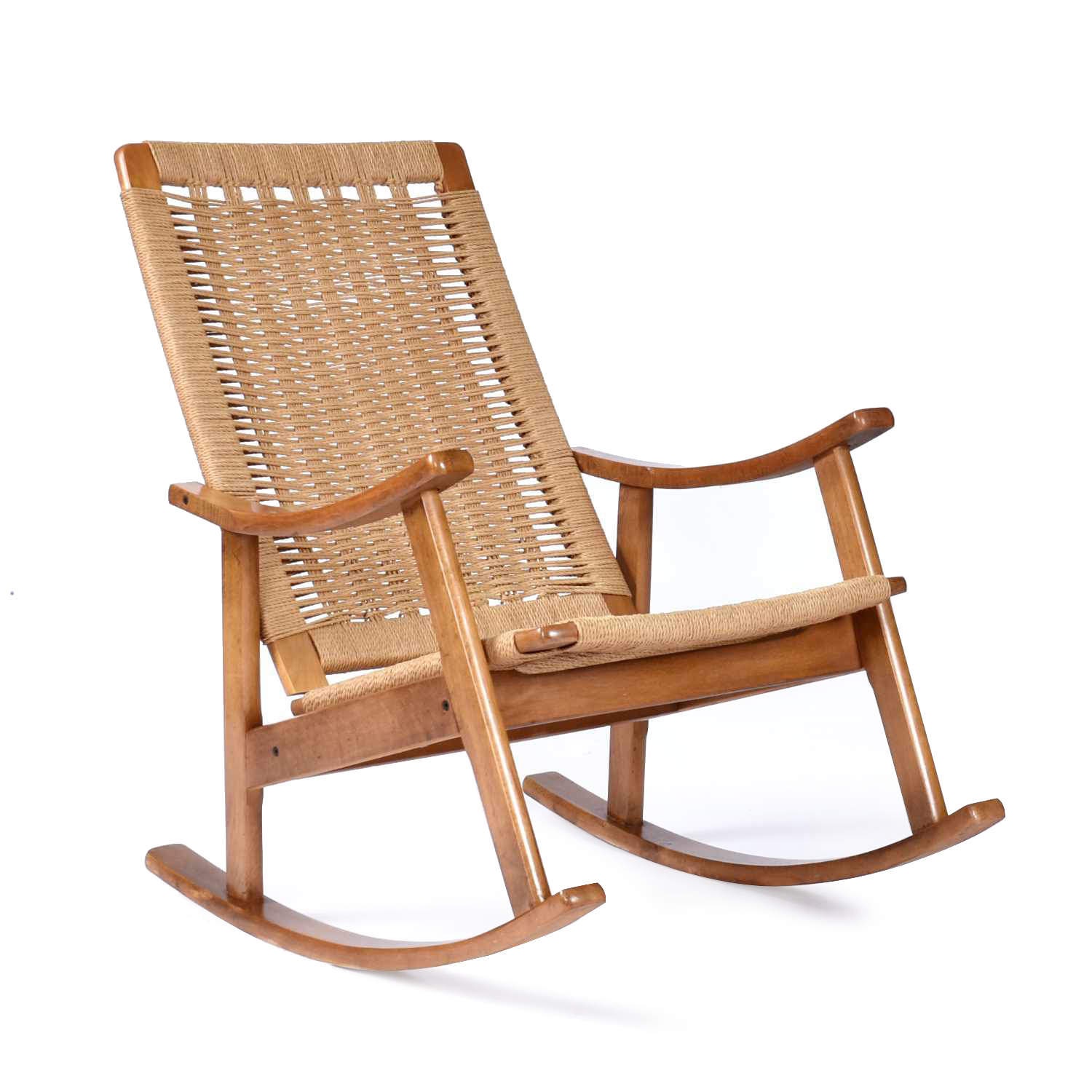 Mid century Modern Danish Style Woven Rope Seat Rocking Chair Etsy