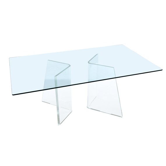 Large Rectangular Glass Top Dining Table With Clear Acrylic Lucite