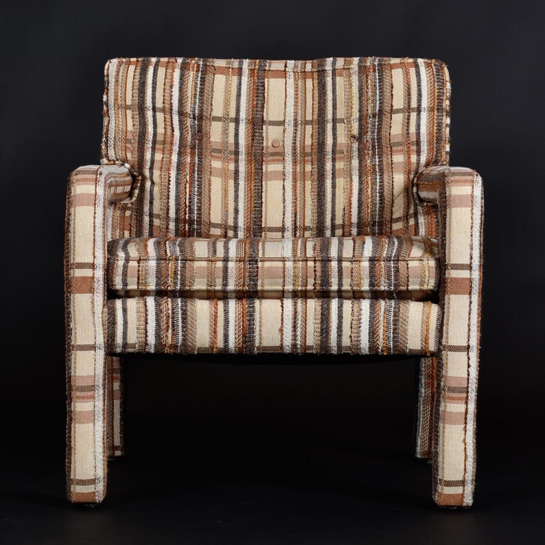 Original 1970s Milo Baughman Style Plaid Fabric Parsons Chairs by Kaylyn image 7